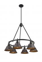  3306-6 BLK-RBZ - Orwell BLK 6 Light Chandelier in Matte Black with Rubbed Bronze shades